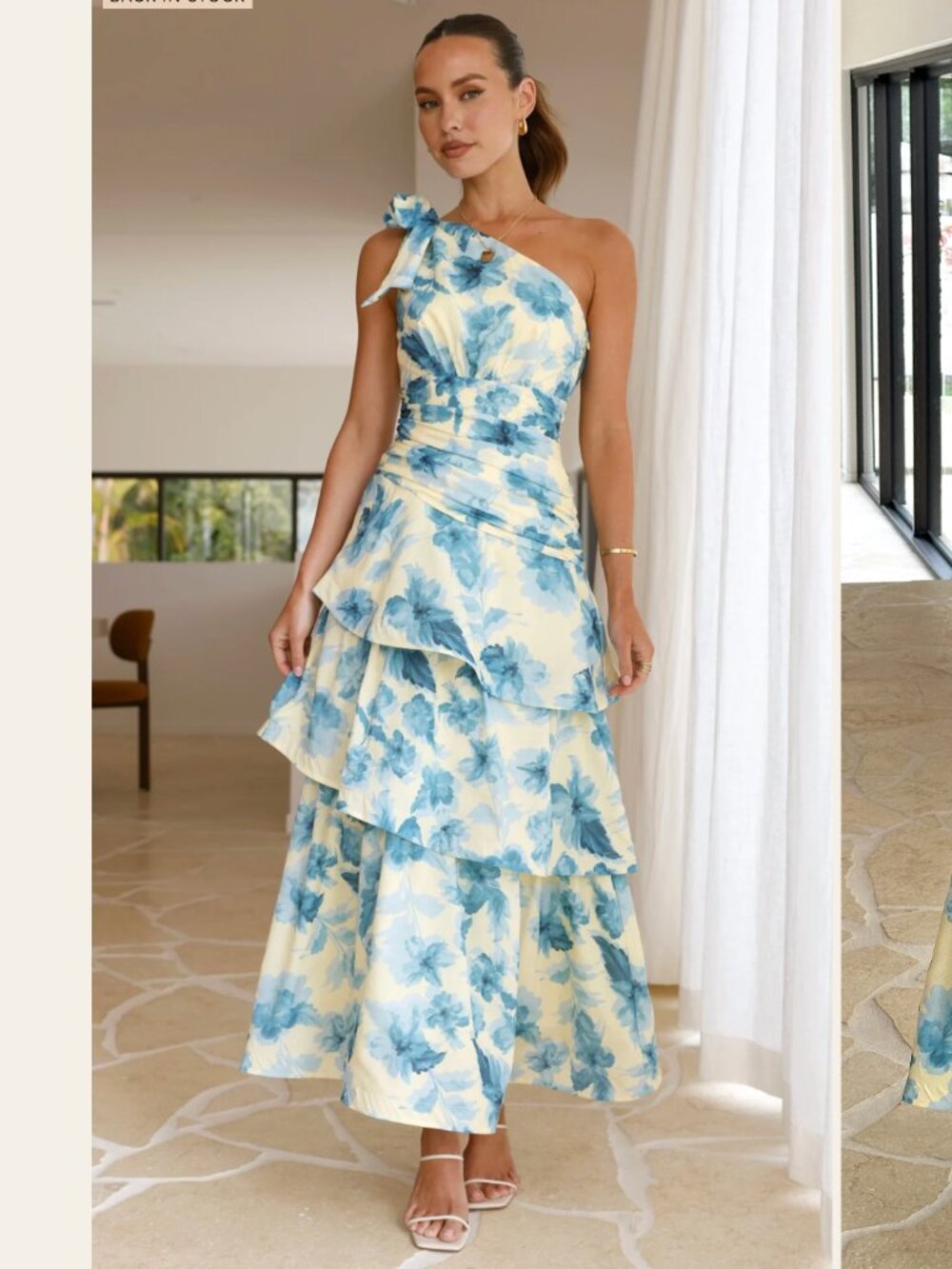 NWT Billy J Odilie One Shoulder Maxi Dress Yellow/Blue Floral